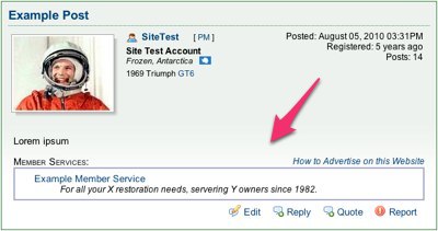 Forum Member Servcies Display Example